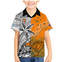 Personalised Fiji Australia Rugby Family Matching Mermaid Dress and Hawaiian Shirt World Cup 2023 Polynesia Tapa Mixed Indigenous Aboriginal LT9 Son's Shirt Gold - Polynesian Pride