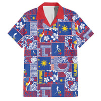 Filipino Maligayang Pasko Family Matching Off The Shoulder Long Sleeve Dress and Hawaiian Shirt Pacific Patchwork Xmas Vibes LT9 Dad's Shirt - Short Sleeve Blue - Polynesian Pride