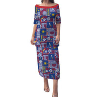 Filipino Maligayang Pasko Family Matching Puletasi and Hawaiian Shirt Pacific Patchwork Xmas Vibes LT9 Mom's Dress Blue - Polynesian Pride