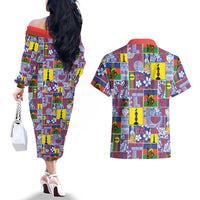 New Caledonia Joyeux Noel Couples Matching Off The Shoulder Long Sleeve Dress and Hawaiian Shirt Pacific Patchwork Xmas Vibes LT9 - Polynesian Pride