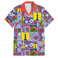 New Caledonia Joyeux Noel Family Matching Off Shoulder Maxi Dress and Hawaiian Shirt Pacific Patchwork Xmas Vibes LT9 Dad's Shirt - Short Sleeve Blue - Polynesian Pride