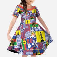 New Caledonia Joyeux Noel Family Matching Off Shoulder Short Dress and Hawaiian Shirt Pacific Patchwork Xmas Vibes LT9 Daughter's Dress Blue - Polynesian Pride
