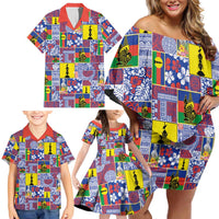 New Caledonia Joyeux Noel Family Matching Off Shoulder Short Dress and Hawaiian Shirt Pacific Patchwork Xmas Vibes LT9 - Polynesian Pride