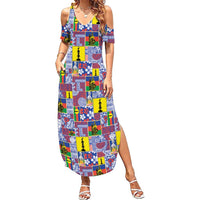 New Caledonia Joyeux Noel Family Matching Summer Maxi Dress and Hawaiian Shirt Pacific Patchwork Xmas Vibes LT9 Mom's Dress Blue - Polynesian Pride