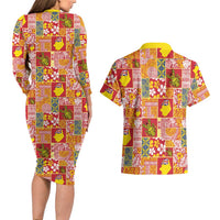 Niue Monuina e Kilisimasi Couples Matching Long Sleeve Bodycon Dress and Hawaiian Shirt Pacific Patchwork Xmas Vibes LT9 - Polynesian Pride