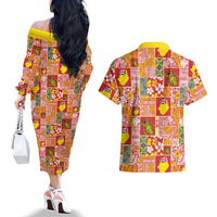 Niue Monuina e Kilisimasi Couples Matching Off The Shoulder Long Sleeve Dress and Hawaiian Shirt Pacific Patchwork Xmas Vibes LT9 - Polynesian Pride