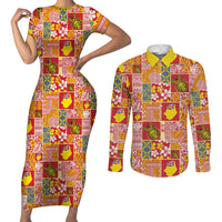 Niue Monuina e Kilisimasi Couples Matching Short Sleeve Bodycon Dress and Long Sleeve Button Shirt Pacific Patchwork Xmas Vibes - Polynesian Pride
