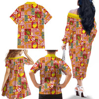 Niue Monuina e Kilisimasi Family Matching Off The Shoulder Long Sleeve Dress and Hawaiian Shirt Pacific Patchwork Xmas Vibes LT9 - Polynesian Pride