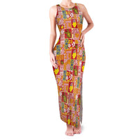 Niue Monuina e Kilisimasi Family Matching Tank Maxi Dress and Hawaiian Shirt Pacific Patchwork Xmas Vibes LT9 Mom's Dress Yellow - Polynesian Pride