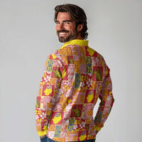 Niue Monuina e Kilisimasi Long Sleeve Polo Shirt Pacific Patchwork Xmas Vibes - Polynesian Pride