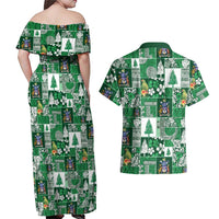 Norfolk Island Meri Krismas Couples Matching Off Shoulder Maxi Dress and Hawaiian Shirt Pacific Patchwork Xmas Vibes - Polynesian Pride