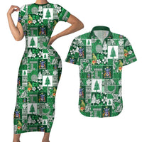 Norfolk Island Meri Krismas Couples Matching Short Sleeve Bodycon Dress and Hawaiian Shirt Pacific Patchwork Xmas Vibes LT9 Green - Polynesian Pride