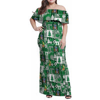 Norfolk Island Meri Krismas Family Matching Off Shoulder Maxi Dress and Hawaiian Shirt Pacific Patchwork Xmas Vibes LT9 Mom's Dress Green - Polynesian Pride