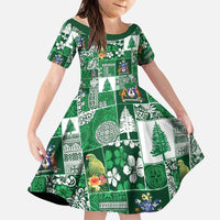 Norfolk Island Meri Krismas Family Matching Summer Maxi Dress and Hawaiian Shirt Pacific Patchwork Xmas Vibes LT9 Daughter's Dress Green - Polynesian Pride