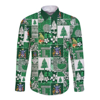 Norfolk Island Meri Krismas Long Sleeve Button Shirt Pacific Patchwork Xmas Vibes LT9 Unisex Green - Polynesian Pride