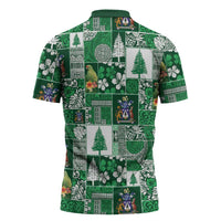 Norfolk Island Meri Krismas Zipper Polo Shirt Pacific Patchwork Xmas Vibes - Polynesian Pride
