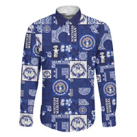 Northern Mariana Islands Magof Nochebuena Family Matching Off The Shoulder Long Sleeve Dress and Hawaiian Shirt Pacific Patchwork Xmas Vibes LT9 Dad's Shirt - Long Sleeve Blue - Polynesian Pride