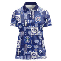 Northern Mariana Islands Magof Nochebuena Women Polo Shirt Pacific Patchwork Xmas Vibes LT9 Female Blue - Polynesian Pride