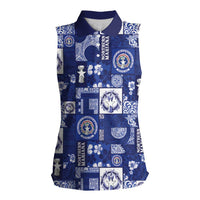 Northern Mariana Islands Magof Nochebuena Women Sleeveless Polo Shirt Pacific Patchwork Xmas Vibes LT9 Female Blue - Polynesian Pride