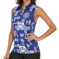Northern Mariana Islands Magof Nochebuena Women Sleeveless Polo Shirt Pacific Patchwork Xmas Vibes LT9 - Polynesian Pride