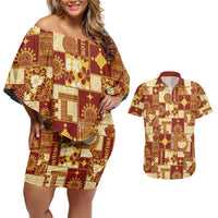 Rotuma Faiakse'ea 'e Kirisimasi Couples Matching Off Shoulder Short Dress and Hawaiian Shirt Pacific Patchwork Xmas Vibes - Polynesian Pride
