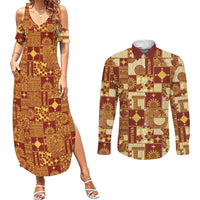 Rotuma Faiakse'ea 'e Kirisimasi Couples Matching Summer Maxi Dress and Long Sleeve Button Shirt Pacific Patchwork Xmas Vibes - Polynesian Pride