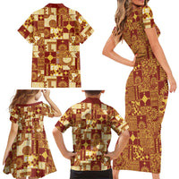 Rotuma Faiakse'ea 'e Kirisimasi Family Matching Short Sleeve Bodycon Dress and Hawaiian Shirt Pacific Patchwork Xmas Vibes LT9 - Polynesian Pride
