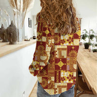 Rotuma Faiakse'ea 'e Kirisimasi Women Casual Shirt Pacific Patchwork Xmas Vibes - Polynesian Pride