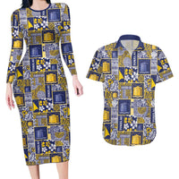 Tokelau Manuia te Kilihimahi Couples Matching Long Sleeve Bodycon Dress and Hawaiian Shirt Pacific Patchwork Xmas Vibes LT9 Blue - Polynesian Pride