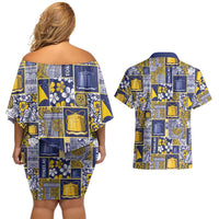 Tokelau Manuia te Kilihimahi Couples Matching Off Shoulder Short Dress and Hawaiian Shirt Pacific Patchwork Xmas Vibes LT9 - Polynesian Pride