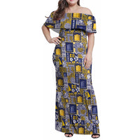 Tokelau Manuia te Kilihimahi Family Matching Off Shoulder Maxi Dress and Hawaiian Shirt Pacific Patchwork Xmas Vibes LT9 Mom's Dress Blue - Polynesian Pride