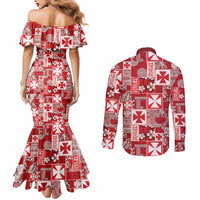 Wallis Et Futuna Kilisimasi Fiefia Couples Matching Mermaid Dress and Long Sleeve Button Shirt Pacific Patchwork Xmas Vibes LT9 - Polynesian Pride