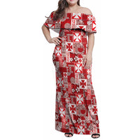 Wallis Et Futuna Kilisimasi Fiefia Family Matching Off Shoulder Maxi Dress and Hawaiian Shirt Pacific Patchwork Xmas Vibes LT9 Mom's Dress Red - Polynesian Pride