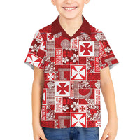 Wallis Et Futuna Kilisimasi Fiefia Family Matching Off Shoulder Short Dress and Hawaiian Shirt Pacific Patchwork Xmas Vibes LT9 Son's Shirt Red - Polynesian Pride