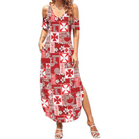 Wallis Et Futuna Kilisimasi Fiefia Family Matching Summer Maxi Dress and Hawaiian Shirt Pacific Patchwork Xmas Vibes LT9 Mom's Dress Red - Polynesian Pride