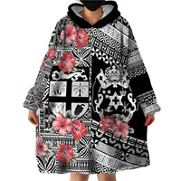 Fiji Tonga Coat of Arms Personalised Wearable Blanket Hoodie - Masi Tapa and Tongan Ngatu Together LT9 - Polynesian Pride