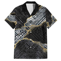 Polynesian Tribal Tattoo Family Matching Long Sleeve Bodycon Dress and Hawaiian Shirt Dark Marble Pattern LT9 Dad's Shirt - Short Sleeve Black - Polynesian Pride