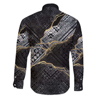 Polynesian Tribal Tattoo Family Matching Long Sleeve Bodycon Dress and Hawaiian Shirt Dark Marble Pattern LT9 - Polynesian Pride