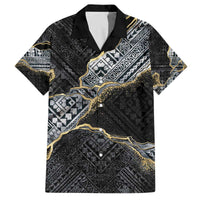 Polynesian Tribal Tattoo Family Matching Off The Shoulder Long Sleeve Dress and Hawaiian Shirt Dark Marble Pattern LT9 - Polynesian Pride