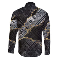 Polynesian Tribal Tattoo Family Matching Off The Shoulder Long Sleeve Dress and Hawaiian Shirt Dark Marble Pattern LT9 - Polynesian Pride