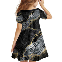Polynesian Tribal Tattoo Family Matching Short Sleeve Bodycon Dress and Hawaiian Shirt Dark Marble Pattern LT9 - Polynesian Pride
