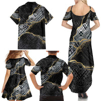 Polynesian Tribal Tattoo Family Matching Summer Maxi Dress and Hawaiian Shirt Dark Marble Pattern LT9 - Polynesian Pride
