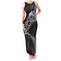Polynesian Tribal Tattoo Family Matching Tank Maxi Dress and Hawaiian Shirt Dark Marble Pattern LT9 Mom's Dress Black - Polynesian Pride