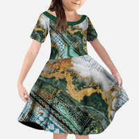 Polynesian Tribal Tattoo Family Matching Tank Maxi Dress and Hawaiian Shirt Green Marble Pattern LT9 Daughter's Dress Green - Polynesian Pride