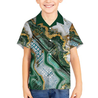 Polynesian Tribal Tattoo Hawaiian Shirt Green Marble Pattern