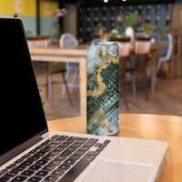 Polynesian Tribal Tattoo Skinny Tumbler Green Marble Pattern
