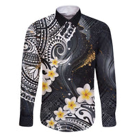 Polynesian Tribal Tattoo Family Matching Long Sleeve Bodycon Dress and Hawaiian Shirt Plumeria Black Gold Marble Pattern LT9 Dad's Shirt - Long Sleeve Black - Polynesian Pride