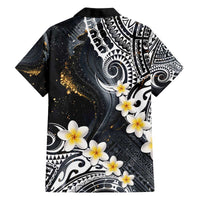 Polynesian Tribal Tattoo Family Matching Off The Shoulder Long Sleeve Dress and Hawaiian Shirt Plumeria Black Gold Marble Pattern LT9 - Polynesian Pride