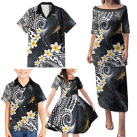Polynesian Tribal Tattoo Family Matching Puletasi and Hawaiian Shirt Plumeria Black Gold Marble Pattern LT9 - Polynesian Pride