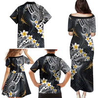 Polynesian Tribal Tattoo Family Matching Puletasi and Hawaiian Shirt Plumeria Black Gold Marble Pattern LT9 - Polynesian Pride